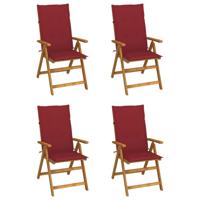 Tuinstoelen 4 st verstelbaar met kussens massief acaciahout