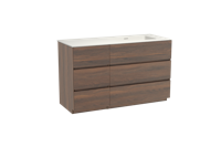 Storke Edge staand badmeubel 130 x 52 cm notenhout met Mata asymmetrisch rechtse wastafel in solid surface mat wit