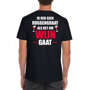 Geen ruggengraat als het om wijn gaat drank fun t-shirt zwart voor heren