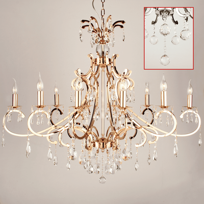 Hanglamp Luzia 10 lichts ovaal + bol kristallen helder verguld Hanglamp Luzia 10 lichts ovaal + bol kristallen helder verguld