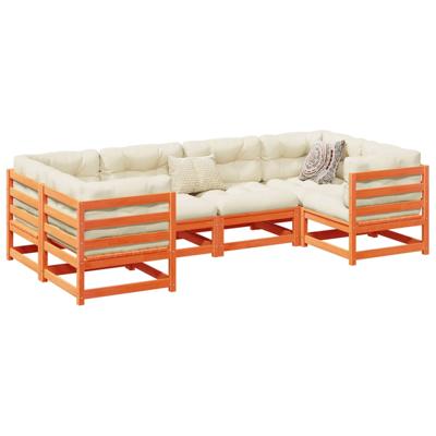 6-delige Loungeset met kussens massief grenenhout wasbruin