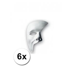 Carnaval verkleed masker phantom of the opera - 6x - wit - met elastiekje - plastic - beschilderbaar