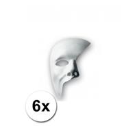 Carnaval verkleed masker phantom of the opera - 6x - wit - met elastiekje - plastic - beschilderbaar