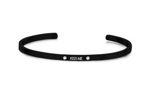 Key Moments 8KM-B00473 Stalen open bangle met tekst * love you more * zirkonia one-size zwart