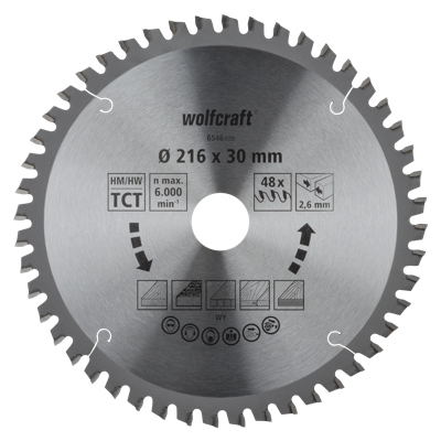 Wolfcraft Kap- en verstekzaagblad | HM | 48 Zähne | Ø216mm | 1 stuk - 6546000