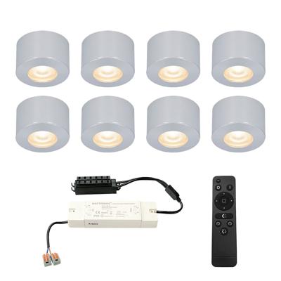 Set van 8 Navarra Mini LED Opbouwspots met Trafo - 12 Volt 3 Watt 200 lumen - Dimbaar - Plat 21,5mm - 2700K - IP44 waterdicht - Aluminium