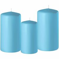 3x stuks turquoise blauwe stompkaarsen 10-12-15 cm - thumbnail