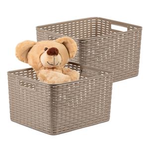 Opbergmand - 2x - Kastmand - rotan kunststof - taupe - 28 Liter - 34 x 40 x 23 cm