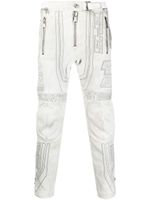 Balmain pantalon fuselé en cuir à broderies - Blanc