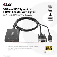 club3D CAC-1720 HDMI / USB / VGA Adapter [2x VGA-stekker, USB-stekker - 1x HDMI-bus] Zwart Met USB, Schroefbaar, Vergulde steekcontacten 0.6 m - thumbnail