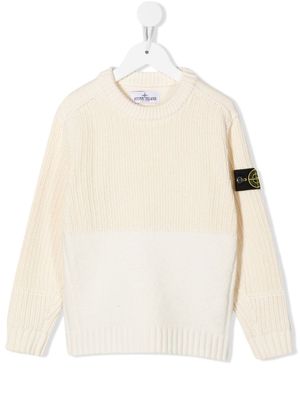 Stone Island Junior pull bicolore à patch Compass - Tons neutres