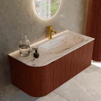 Badmeubel Mondiaz Kurve-Dlux | 105 cm | Meubelkleur Ruby | Wastafelkleur Nata | Solid surface | Wasbak rechter zijde spoelbak | 1 kraangat