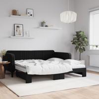Slaapbank onderschuifbed en matrassen 90x190 cm fluweel zwart
