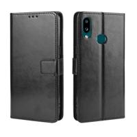 Voor Galaxy A10s retro Crazy Horse textuur horizontale Flip lederen draagtas met houder & kaartsleuven & fotolijstjes (zwart)