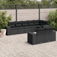 8-delige Loungeset met kussens poly rattan zwart