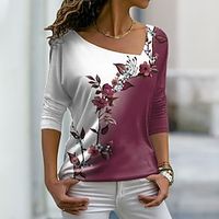 Dames Grote maten T-shirt Bloemig Afdrukken Casual Weekend Dagelijks Lange mouw V-hals Blozend Roze Herfst winter Lightinthebox