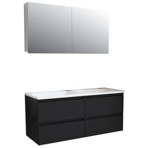 Badkamermeubel BWS Pepper Wastafel Acryl Incl Spiegelkast 2 Deurs Met 2 Krgtn 120x55x46 cm Mat Zwart