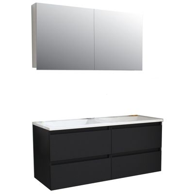 Badkamermeubel BWS Pepper Wastafel Acryl Incl Spiegelkast 2 Deurs Met 2 Krgtn 120x55x46 cm Mat Zwart