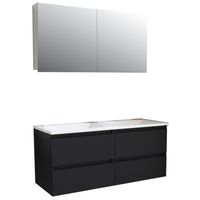 Badkamermeubel BWS Pepper Wastafel Acryl Incl Spiegelkast 2 Deurs Met 2 Krgtn 120x55x46 cm Mat Zwart
