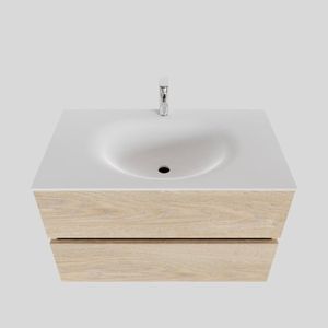 Badkamermeubel Solid Surface BWS Stockholm 80x46 cm Wood Washed Oak (1 kraangat)