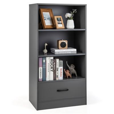 Opbergplank op 4 Niveaus Houten Plank met Lade Anti-Kantelboekenplank Staande Plank Vrijstaande Open Woonkamerplank
