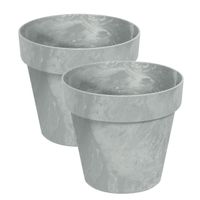Set van 3x stuks kunststof bloempotten/plantenpotten betonlook 20 cm licht grijs