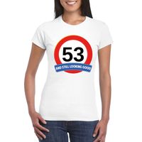 Verkeersbord 53 jaar t-shirt wit dames