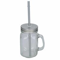 1x stuks glazen Mason Jar drinkbekers zilver dop/rietje 500 ml