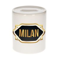 Naam cadeau spaarpot Milan met gouden embleem   - - thumbnail