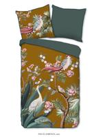 Descanso Dekbedovertrek "kraanvogel met bloemen" - Oker - (155x220 cm) - Biologisch Katoen satijn