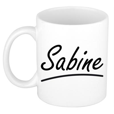 Sabine Naam koffiemok - beker - met sierlijke letters - wit - 300 ml - Cadeau - Dames