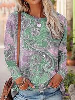 Paisley Crew Neck Casual Loose T-Shirt