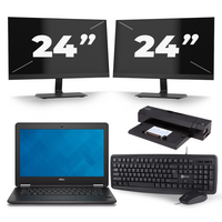 Dell Latitude E7240 - Intel Core i5-4e Generatie - 12 inch - 8GB RAM - 240GB SSD - Windows 10 Home + 2x 24 inch Monitor