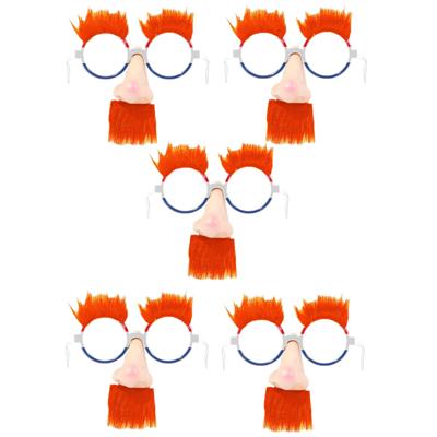 Carnaval verkleed bril - 5x - met oranje snor en neus - thema oranje feest