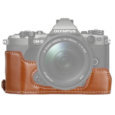 1/4 inch draad PU lederen camera halve Case Base voor Olympus EM5/EM5 Mark II (bruin)