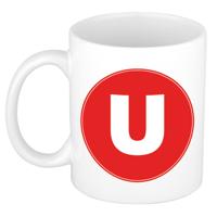 Koffie mok met de letter U - beker - rood - eerste letter van een voornaam - wit - 300 ml