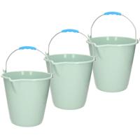 Plasticforte Emmers - 3x stuks - met schenktuit - 12L - mintgroen - schoonmaakemmer