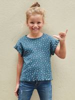 Geribd meisjes-T-shirt met bloemenprint inktblauw