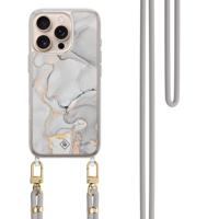 iPhone 16 Pro Max hoesje met grijs koord - Marmer grijs