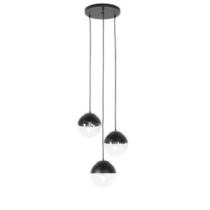 QAZQA Retro hanglamp zwart met helder glas rond 3-lichts - Eclipse