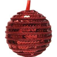 1x Kunststof kerstballen kerst rood 8 cm pailletten kerstboom versiering/decoratie   - - thumbnail