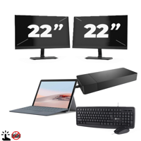 Microsoft Surface Go 2 (Zonder Toetsenbord) - Intel Core m3-8e Generatie - 10 inch - Touch - 4GB RAM - 64GB SSD - Windows 11 Home + 2x 22 inch Monitor