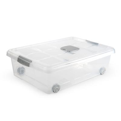 Plasticforte Opslagbak/box met deksel - 1x - 31L - 62 x 45 x 18 cm - transparant - met wielen