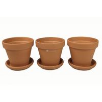 Terracotta bloempotten 28 cm met schotel trio set - thumbnail