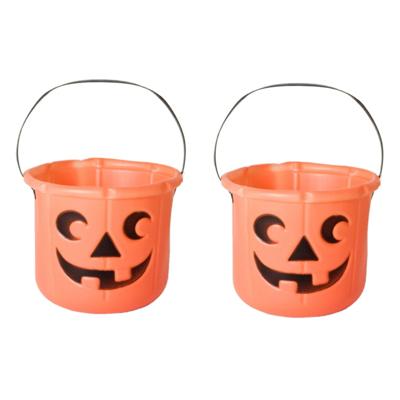 Pompoen trick or treat snoep emmertje - 3x stuks - 14 x 17 cm - Halloween - snoep ophalen - kunststo
