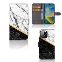 iPhone 14 Pro Max | Bookcase | Marmer Wit Zwart - Origineel Cadeau Man