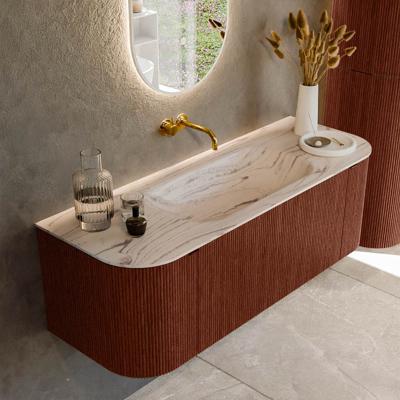 Badmeubel Mondiaz Kurve-Dlux | 130 cm | Meubelkleur Ruby | Wastafelkleur Nata | Solid surface | Wasbak midden spoelbak | Zonder kraangat(en)