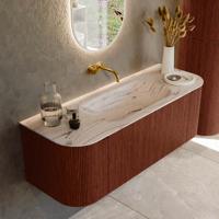 Badmeubel Mondiaz Kurve-Dlux | 130 cm | Meubelkleur Ruby | Wastafelkleur Nata | Solid surface | Wasbak midden spoelbak | Zonder kraangat(en)