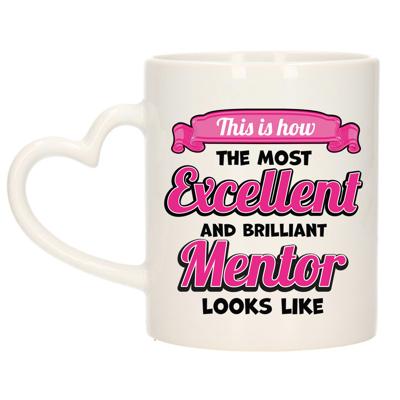 Cadeau koffie/thee mok - excellent leraar/mentor - roze - keramiek - 300 ml