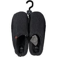 Heren instap slippers/pantoffels teddy wol antraciet maat 45-46